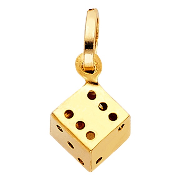 3D Dice Pendant Charm 14k Yellow Gold
